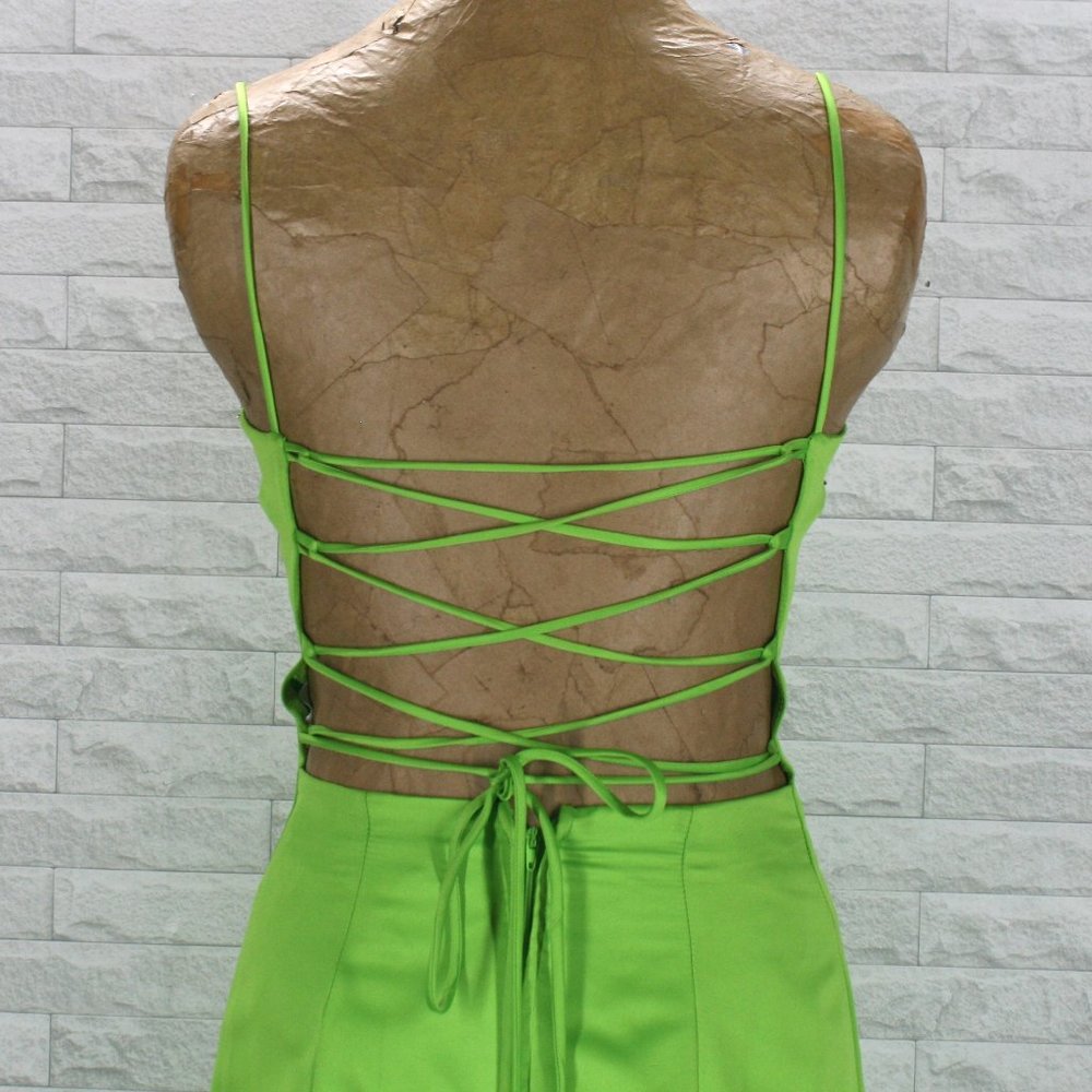 MASQUERADE Dress Prom Beaded Homecoming Pick Up Maxi Ball Gown Lime Green Size 7 - Picture 5 of 16